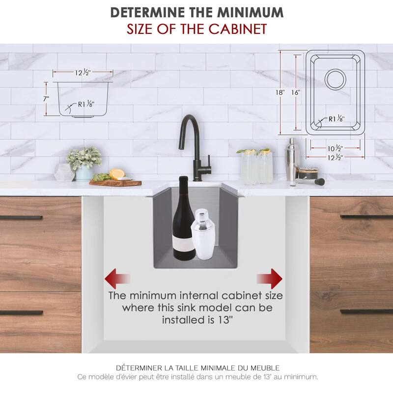 STYLISH 12 1/2'' W x 18" L DualMount Stainless Steel 18 Gauge Single